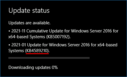 図1.Windows Update KB4589210の停滞