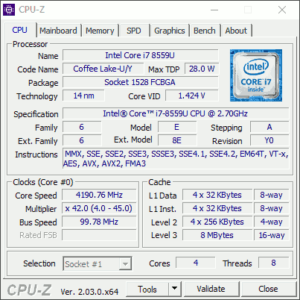 図11.NUC8i7BEH CPU-Z CPU