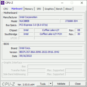 図12.NUC8i7BEH CPU-Z Mainboard