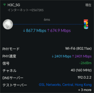 図26.WiFi 5G スピードテスト