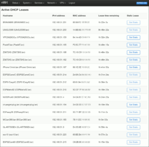 図1.ルータ機のDHCPリース一覧
