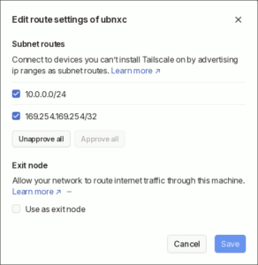 図10.tailscaleデバイスのルーティング設定